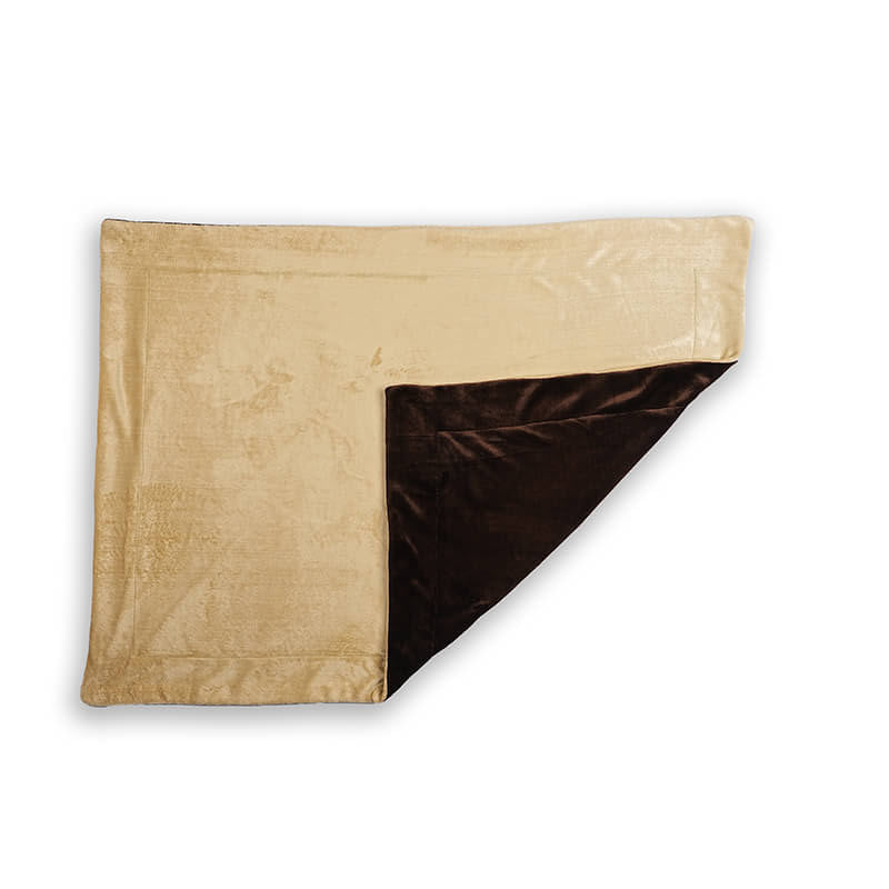 Cocoon Blanket shown in folded view with reversible design, featuring soft beige plush on one side and rich brown plush on the other for versatile pet comfort