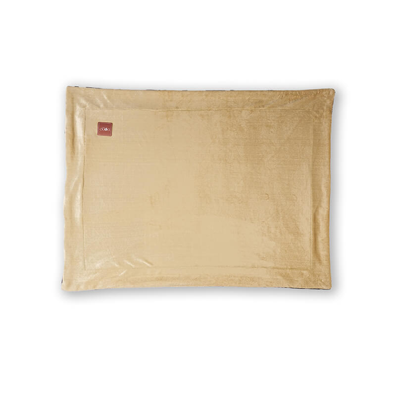 Top view of Cocoon Blanket in soft beige plush fabric with a smooth rectangular design, ideal for keeping pets warm and cozy
