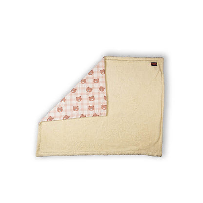 Dual-side Teddy Blanket showing soft cream fleece underside and teddy bear print top, warm and cozy blanket for pets